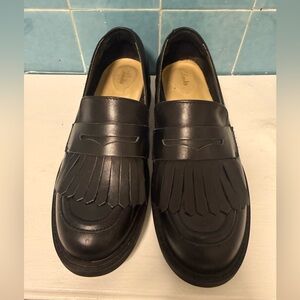 Black Leather Fringe Loafers